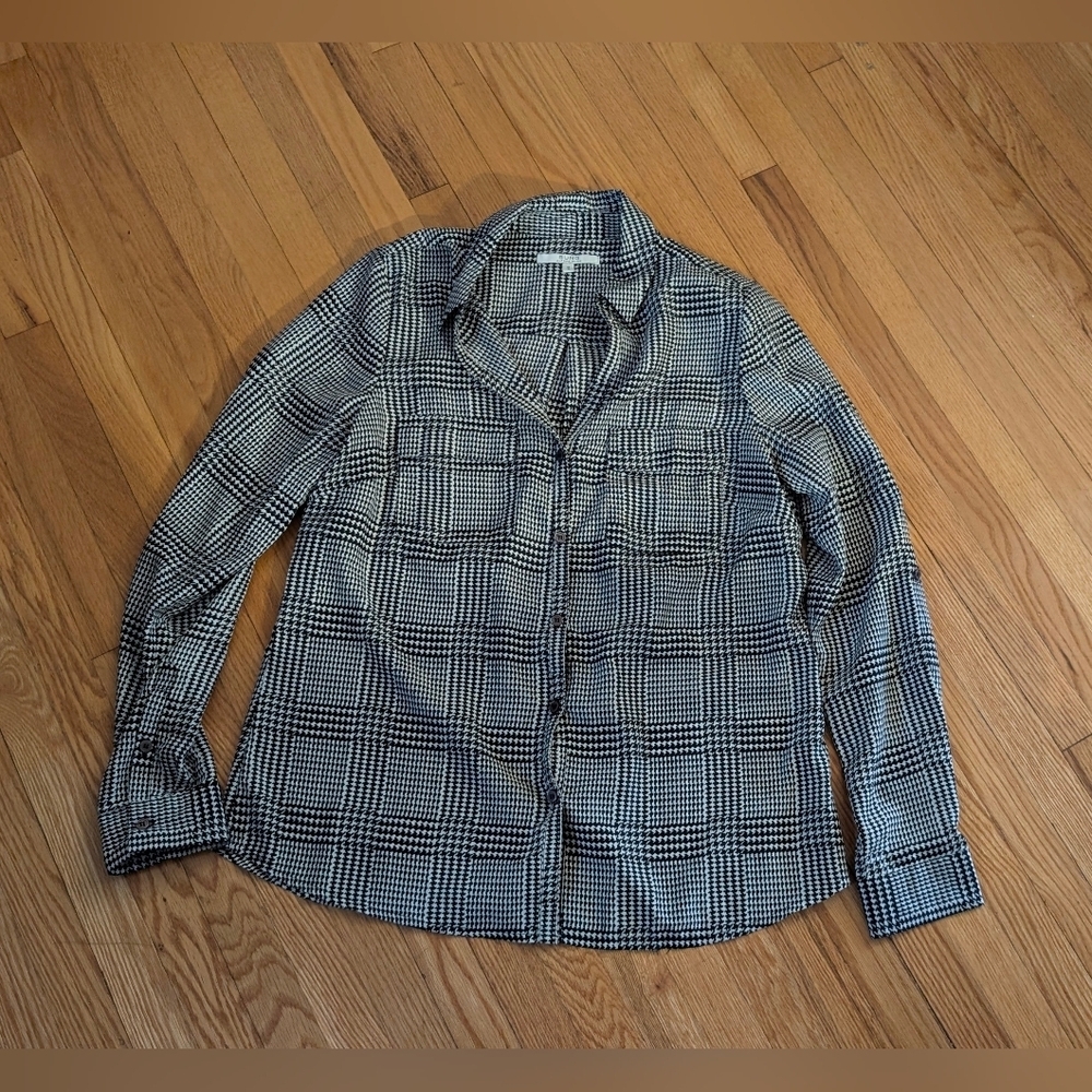 ALFRED SUNG Black and White Plaid Women's Blouse